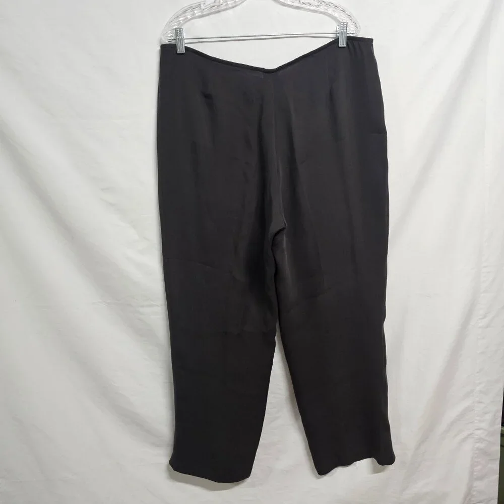 Eileen Fisher 100% Silk Zip Up Women Pants Size L Brown Straight Leg